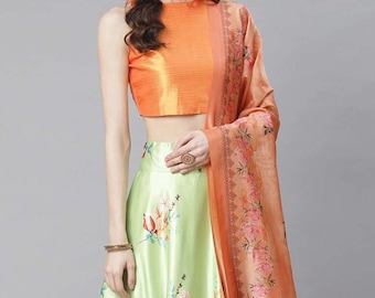Mother's Sale! Bollywood Lehenga Set: Digital Printed Skirt with Stitched Top & Scarf - Festive Glamour!