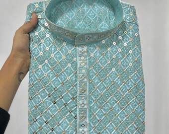 Men&#39;s Kurta Pyjama Traditional Cotton Rayon Mens kurta Bollywood Style Kurta Men Party Wear Traditional Kurta Sequance Work Kurta for Men