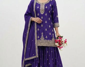 Embroidered Chinnon Silk Sharara Set: Pakistani Wedding Outfit