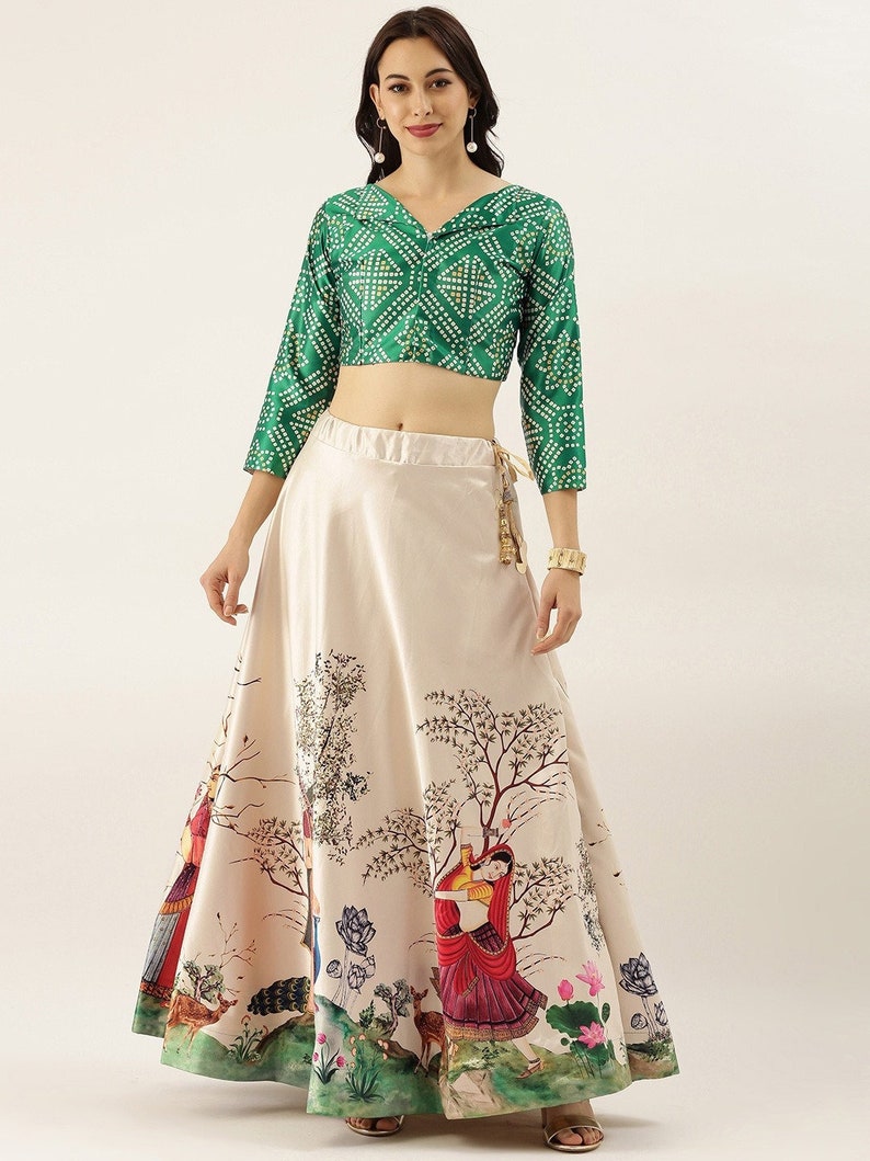 Timeless Fusion: Floral High-Waisted Bridal Lehenga A Perfect Blend of Western and Indian Charm image 3