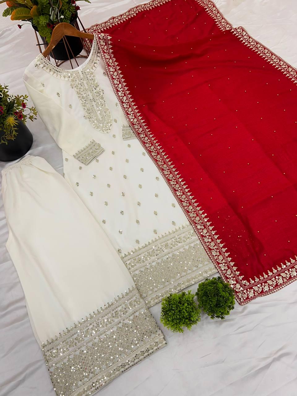 Weiß Designer Schwere Gestickte Rot Salwar Kameez Mit Dupatta, Salwar Kameez Pakistanischer Anzug Plus Size Kleid, Anzüge für Eid Special