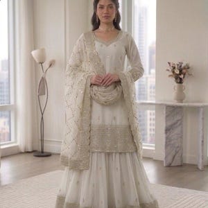 White Designer Heavy Embroidered Salwar Kameez With Dupatta, Salwar Kameez Pakistani suit Plus Size dress, Suits for Eid Special image 2