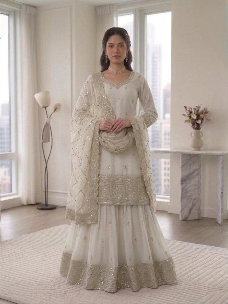 White Designer Heavy Embroidered Salwar Kameez With Dupatta, Salwar Kameez Pakistani suit Plus Size dress, Suits for Eid Special image 2