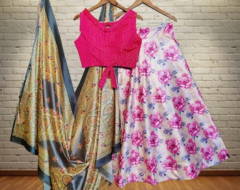 Indian Bollywood Digital Printed Lehenga - Mother's Sale! Stitched Top & Scarf Included