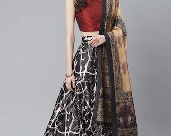 Celebrate in Style: Bollywood Inspired Lehenga with Digital Prints & Coordinated Scarf