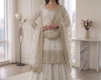 White Designer Heavy Embroidered Salwar Kameez With Dupatta, Salwar Kameez Pakistani suit Plus Size dress, Suits for Eid Special