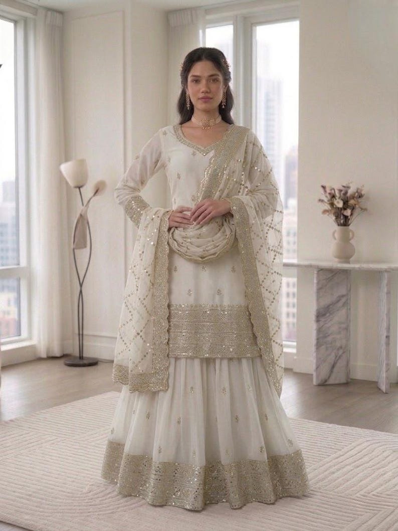 White Designer Heavy Embroidered Salwar Kameez With Dupatta, Salwar Kameez Pakistani suit Plus Size dress, Suits for Eid Special 1