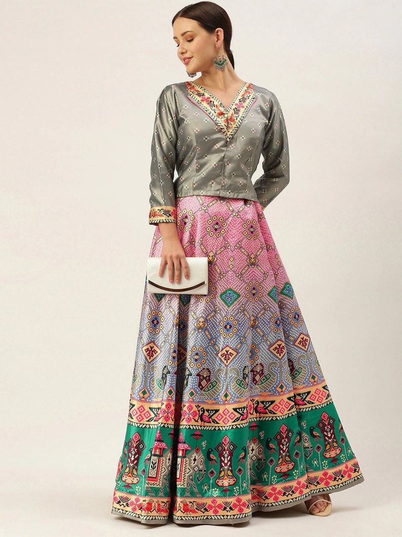 Vibrant Traditions: A Fusion of Indo-Western Style, Perfect Wedding Gift and Patola Lehenga for Women's Indowestern Clothing image 1