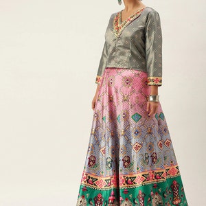 Vibrant Traditions: A Fusion of Indo-Western Style, Perfect Wedding Gift and Patola Lehenga for Women's Indowestern Clothing image 6