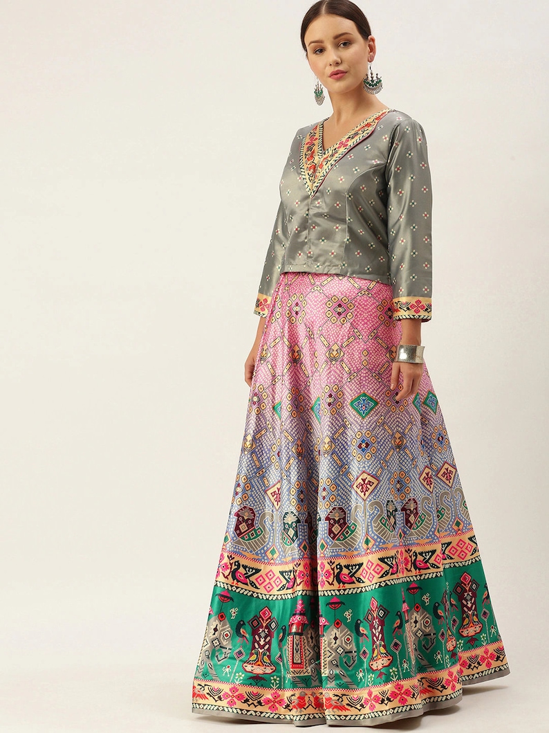 Vibrant Traditions: A Fusion of Indo-Western Style, Perfect Wedding Gift and Patola Lehenga for Women's Indowestern Clothing image 6