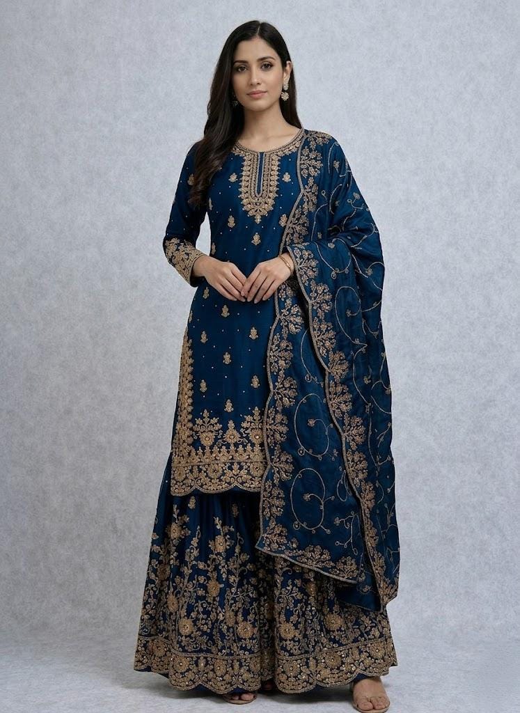 blue and gold pakistani dress Maryam's Tabeer Pakistani Luxury Dress main image 0