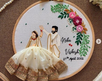 Custom embroidery portraits, embroider family portrait, portrait custom embroidery family wedding gift, Color embroidered portraits crafts