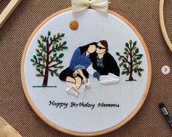Custom embroidery portraits, embroider family portrait, portrait custom embroidery family wedding gift, Color embroidered portraits crafts