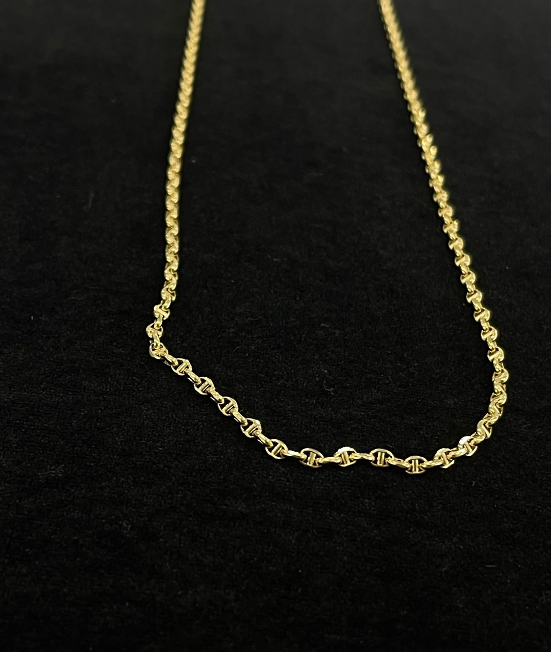 14K Solid Gold 2.5mm Twisted Puff Mariner Chain Necklace Etsy