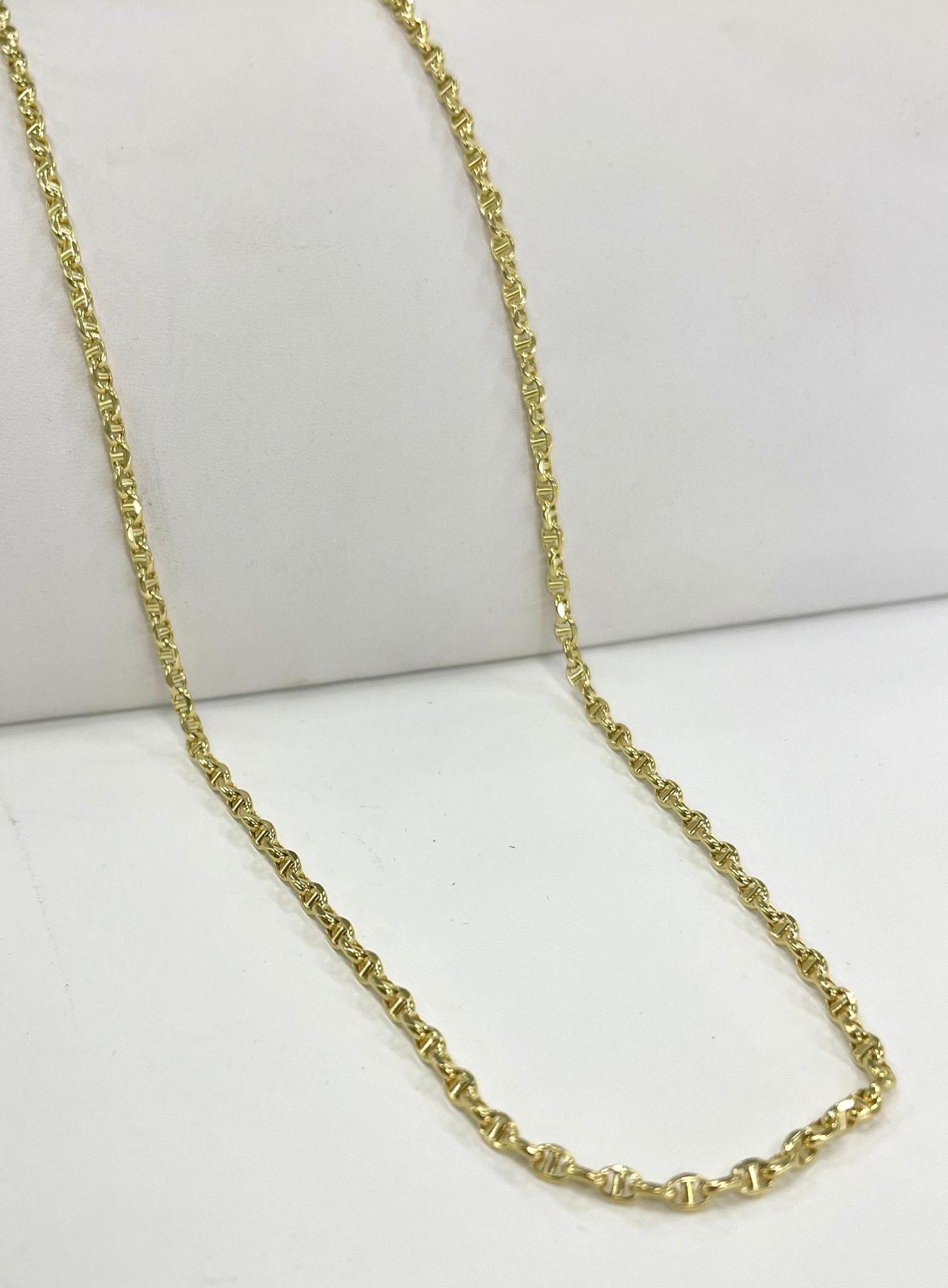 14K Solid Gold 2.5mm Twisted Puff Mariner Chain Necklace Etsy