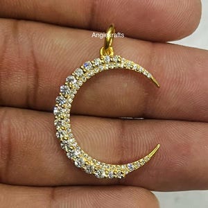 14k Solid Gold Beautiful Crescent Moon Diamond Charm Pendant, Designer Crescent Moon Diamond 14k Solid Gold Charm, Handmade Pendant Charm