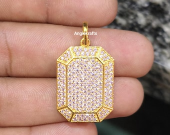 Collar con placa de identificación de diamantes de diseño en plata 925 y oro, hermoso colgante con placa de identificación de diamantes en plata, dije de placa de identificación de oro, joyería colgante hecha a mano