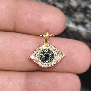 14k massief gouden Lucky Emerald boze oog diamanten ketting bedel, saffier boze oog bedel, markies oog diamanten bedel, boze oog smaragd bedel