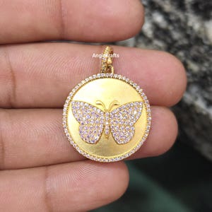 14k Solid Gold Diamond Butterfly Medallion Charm Pendant, Good Luck Charm Necklace, Designer Butterfly Charms Pendant, Handmade Jewelry