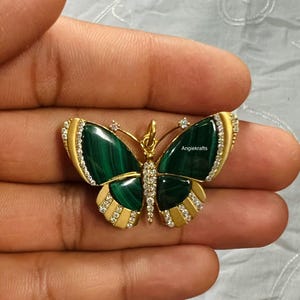 14k Solid Gold Diamond Malachite Butterfly Medallion Charm Pendant, Designer Butterfly Charm Pendant, Gemstone Butterfly Charm Pendant, Gift