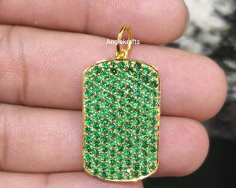 グリーン ペンダントチャーム　14K 14金ダイヤモンドドッグタグネックレス、刻印可能ネックレス