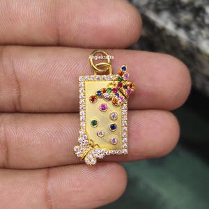 14k Solid Gold Multi Sapphire Butterfly Dog Tag Charm Pendant, Good Luck Charm Necklace, Designer Butterfly Diamond Charm, Dog Tag Pendant