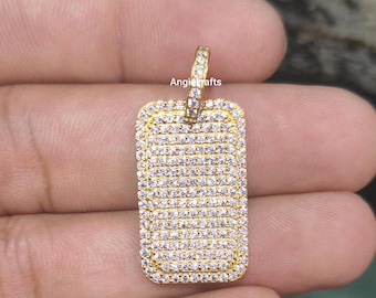 Colgante de placa de identificación para perro en plata 925, oro y diamante; colgante de placa de identificación para perro de diseño; colgante de placa de identificación para perro en oro y diamante; joyería artesanal; regalos.