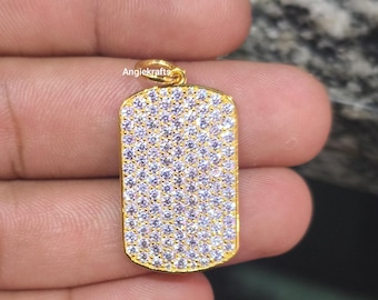14金ダイヤモンドドッグタグネックレス、ソリッド14金ダイヤモンド