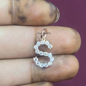 14k massief gouden diamanten eerste S-letterbedel, sieraden alfabet bedelhanger, personaliseren bedelhanger, effenen diamant S-initiaal