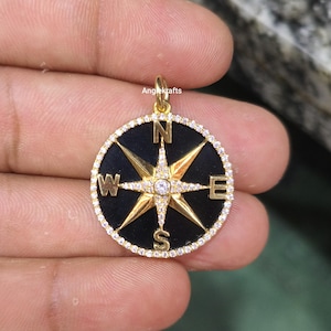 925 Silver Beautiful Compass Mother Of Pearl Diamond Charms, Black Onyx, Lapis Lazuli Pendant, Malachite Compass Pendant, Compass Necklace