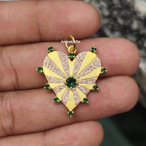 14k Solid Gold Heart Emerald Diamond Pendant Charm, Beautiful Heart Diamond Pendant, Ruby Heart Shape Necklace, Diamond Heart Charm, Gifts