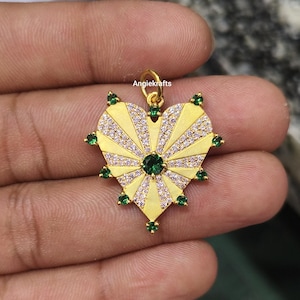 925 Silver Gold Heart Emerald Diamond Pendant Charm, Beautiful Heart Diamond Pendant, Ruby Heart Shape Necklace, Diamond Heart Charm, Gifts