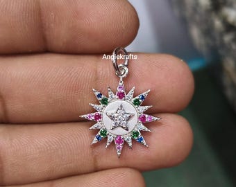 14k Solid Gold Multi Diamond Starburst Charm Necklace, Beautiful Gold Diamond Star Pendant, Designer Celestial necklace, Star Pendant Charm