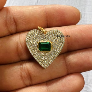925 Silver Heart Emerald Diamond Pendant Charm, Beautiful Heart Diamond Pendant, Ruby Heart Shape Necklace, Diamond Heart Charm, Gifts