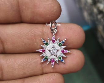 925 Silver Multi Diamond Starburst Charm Necklace, Star Pendant, Beautiful Gold Diamond Star Pendant, Celestial necklace, Star Pendant Charm