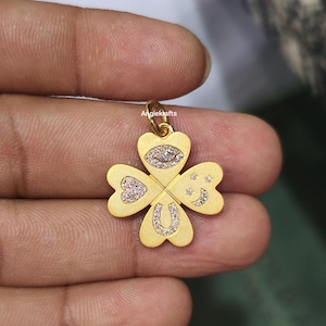 925 Silver Gold Lucky Symbol Clover Charm, Gold Evil Eye Charm Pendant, Evil Eye Protection Lucky Charm, Diamond Clover Lucky Charm Pendant