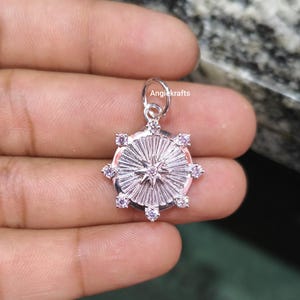 925 Silver Gold Designer Star Disc Fluted Diamond Pendant, Celestial Coin Pendant, Beautiful Fluted Disc Pendant, Fluted Sunburst Pendant