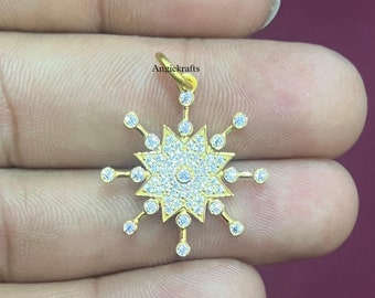 14k Solid Gold Diamond Starburst Charm Necklace, Star Pendant, Beautiful Gold Diamond Star Pendant, Celestial necklace, Star Pendant Charm