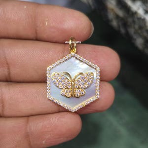 925 Silver Gold Mother Of Pearl Diamond Butterfly Medallion Charm Pendant, Good Luck Charm Necklace, Designer Butterfly Charms Pendant, Gift