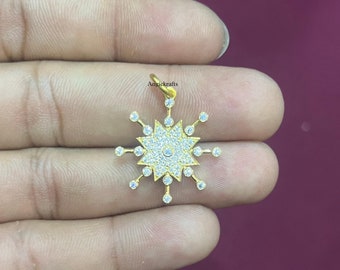 925 Silver Diamond Starburst Charm Necklace, Star Pendant, Beautiful Gold Diamond Star Pendant, Celestial necklace, Star Pendant Charm, Gift