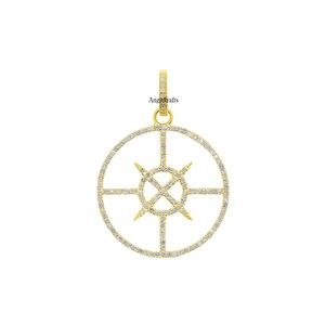 925 Silver Compass Diamond Charm Necklace, Gold Disc Compass Charm Pendant, Beautiful Compass Disc Diamond Charm, Handmade Pendant Jewelry
