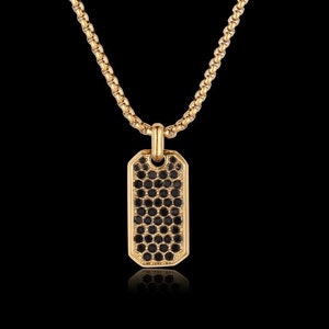 Collana con targhetta per cani da uomo in argento 925 e oro. Collana con ciondolo con targhetta in oro. Regalo di San Valentino. Gioielli con ciondolo fatti a mano per uomo, ciondolo con targhetta per cani in diamante