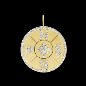 925 Silver Compass Diamond Charm Necklace. Gold Disc Compass Charm Pendant. Beautiful Compass Disc Diamond Charm. Handmade Pendant Jewelry