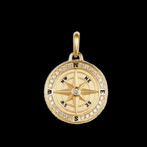 925 Silver Compass Diamond Charm Necklace. Gold Disc Compass Charm Pendant. Beautiful Compass Disc Diamond Charm. Handmade Pendant Jewelry