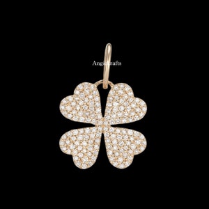 925 Silver Gold Diamond Lucky Clover Charm Pendant, Designer Diamond Four Leaf Clover charm, Shamrock Diamond charm, Handmade Lucky Pendant