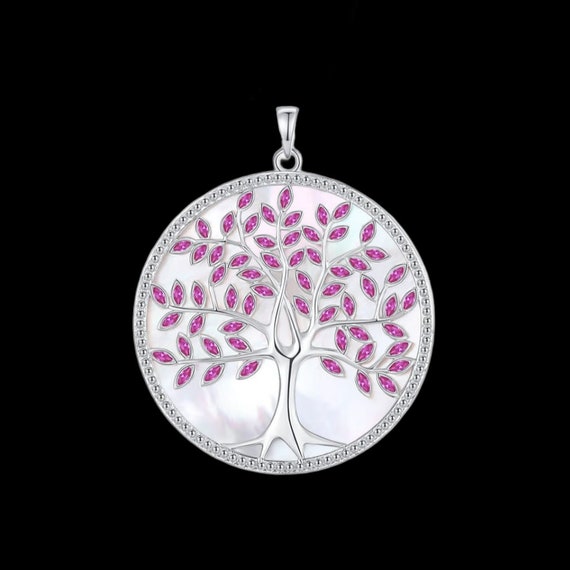 925 Silver Gold Pink Sapphire Mother of pearl Tree Medallion Pendant, Tree  of life necklace, Tree of Life Charm Pendant, Family Tree Jewelry