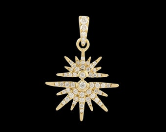 925er Silber Schöner Diamant Starburst Charm Anhänger Halskette, Starburst Silber Diamant Charm Anhänger, himmlische Halskette, Gold Star Anhänger Charm.