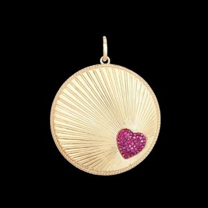 925 Silver Round Ruby Heart Charm Pendant, beautiful Heart Ruby Pendant, Ruby Heart Shape Necklace, Disc Diamond Heart Charm, Gift For Love