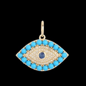 925 Silver Gold Pave Diamond & Turquoise Evil Eye Pendant. Evil Eye Jewelry. Evil eye necklace, Protection Necklace, Blue evil eye charms,