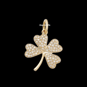 925 Silver Gold Diamond Lucky Clover Charm Pendant, Designer Diamond Four Leaf Clover charm, Shamrock Diamond charm Handmade Lucky Pendant